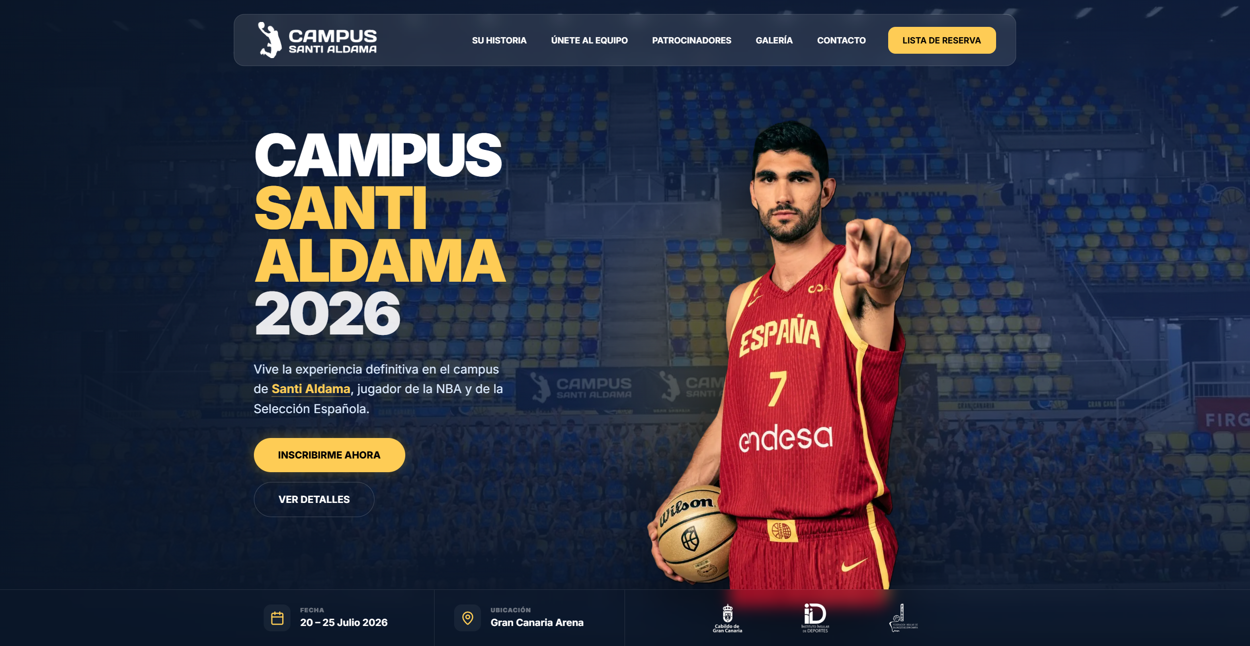 Página principal real del Campus Santi Aldama, con los datos de la edición y el acceso a la inscripción.