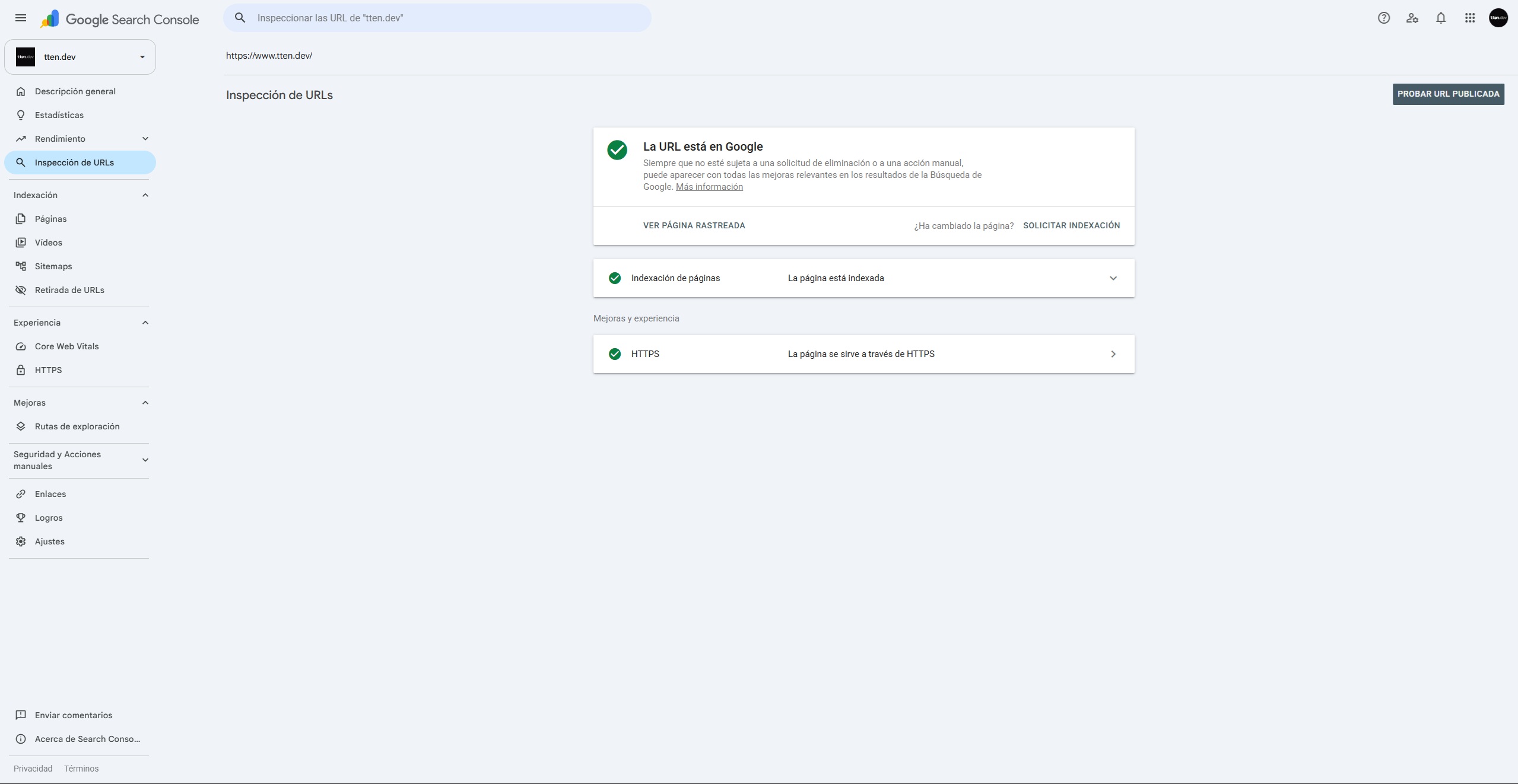 Google Search Console de tten.dev