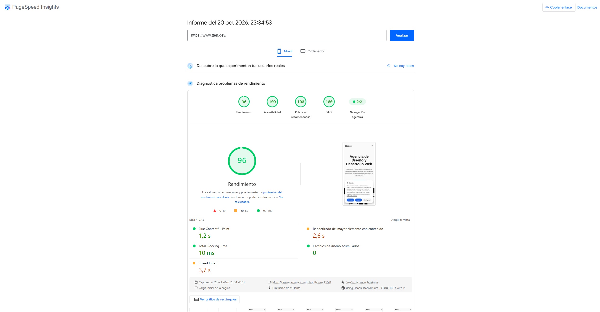 Analisis de tten.dev en PageSpeed Insights