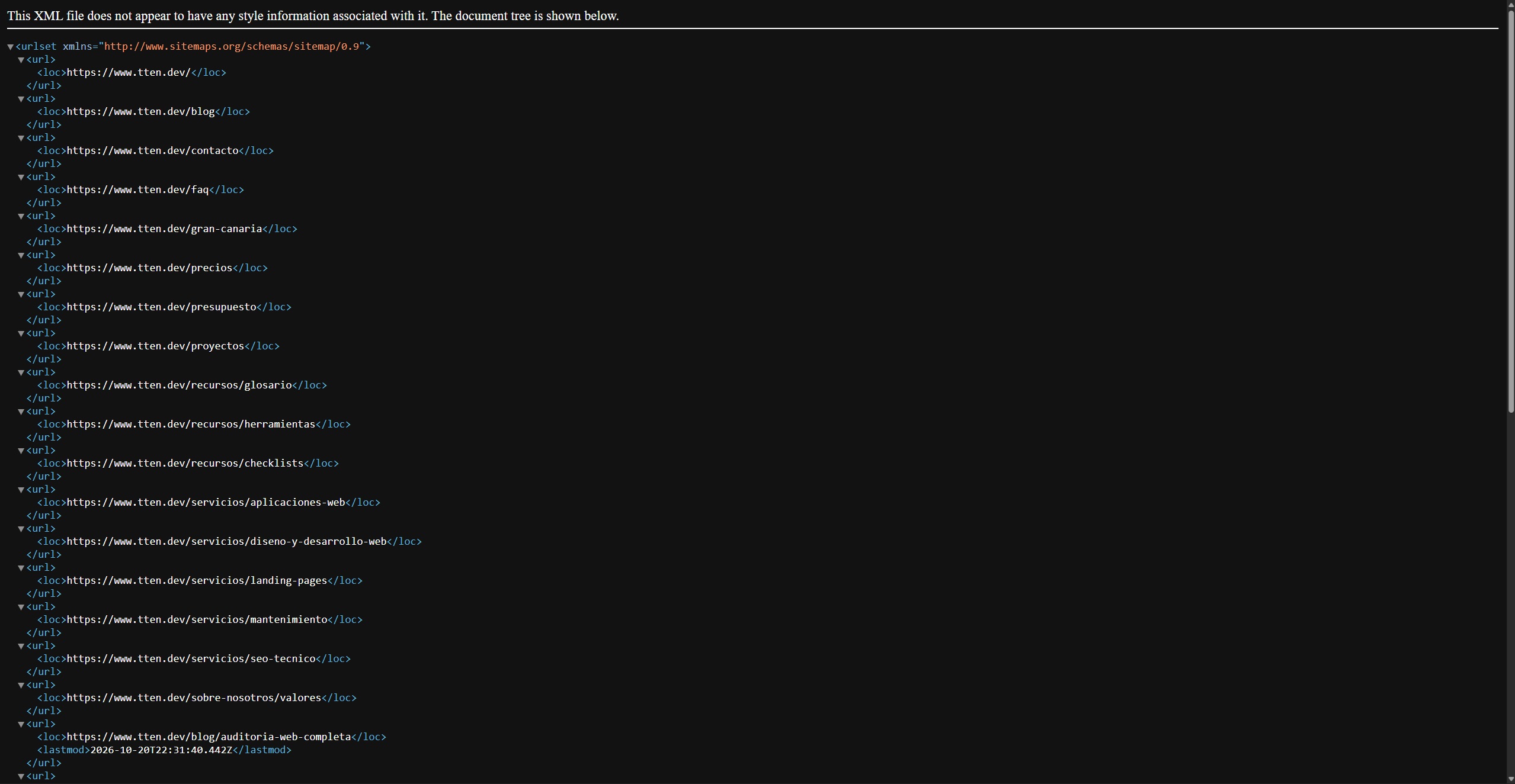 Sitemap de ejemplo